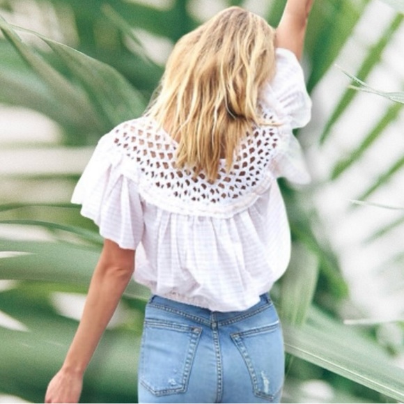 SOLD 🆕 Free People Allora Allora Crochet Stripe Blouse Size Small 🤍 - Picture 3 of 3